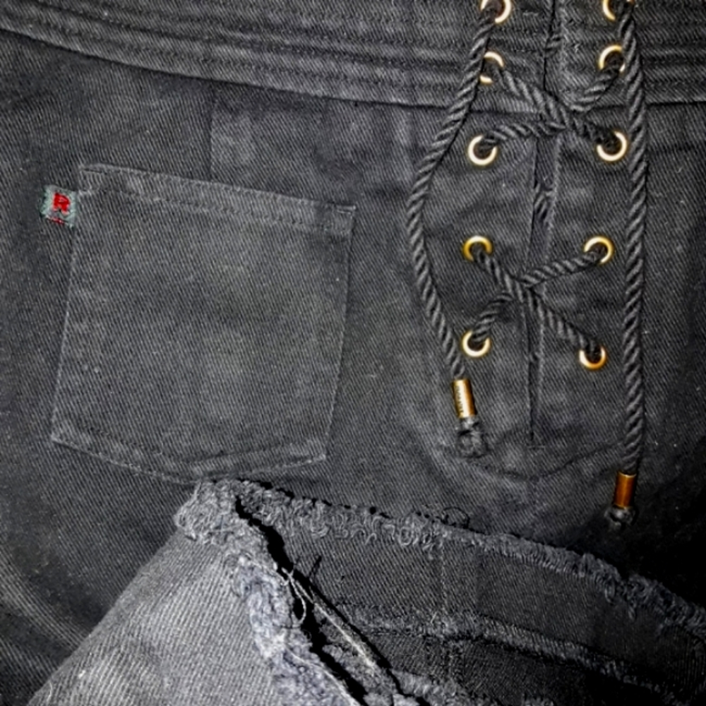Polo Ralph Lauren Black Denim Boho Mini Skirt Fringe Hem Black Jeans Skirt 4 - Picture 4 of 13